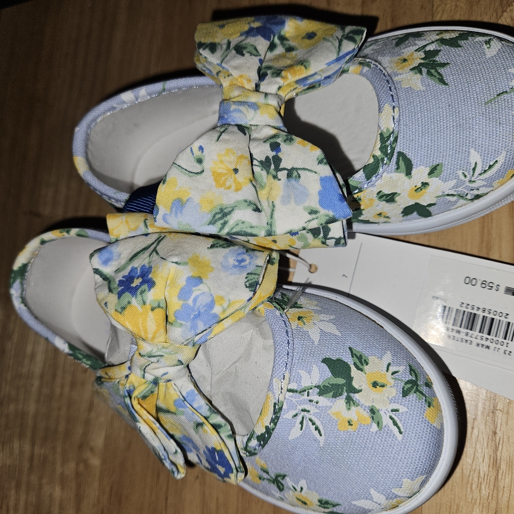 Janie and Jack Blue and Yellow Dress Shoes with Floral Design